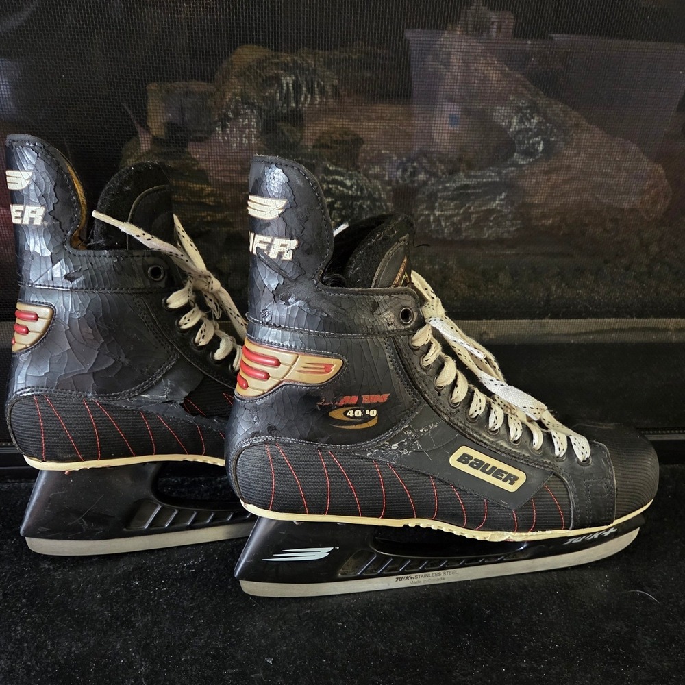 Bauer Supreme 4000 Ice Hockey Skates Black Red Gold Tuuk+ Made in Canada 11.5 B